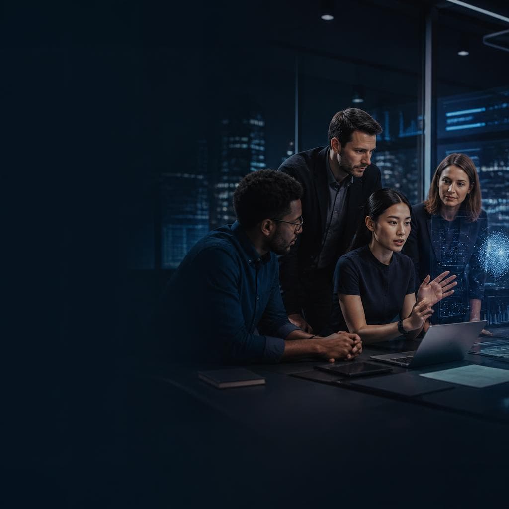 Technology leaders collaborating in a modern operations studio